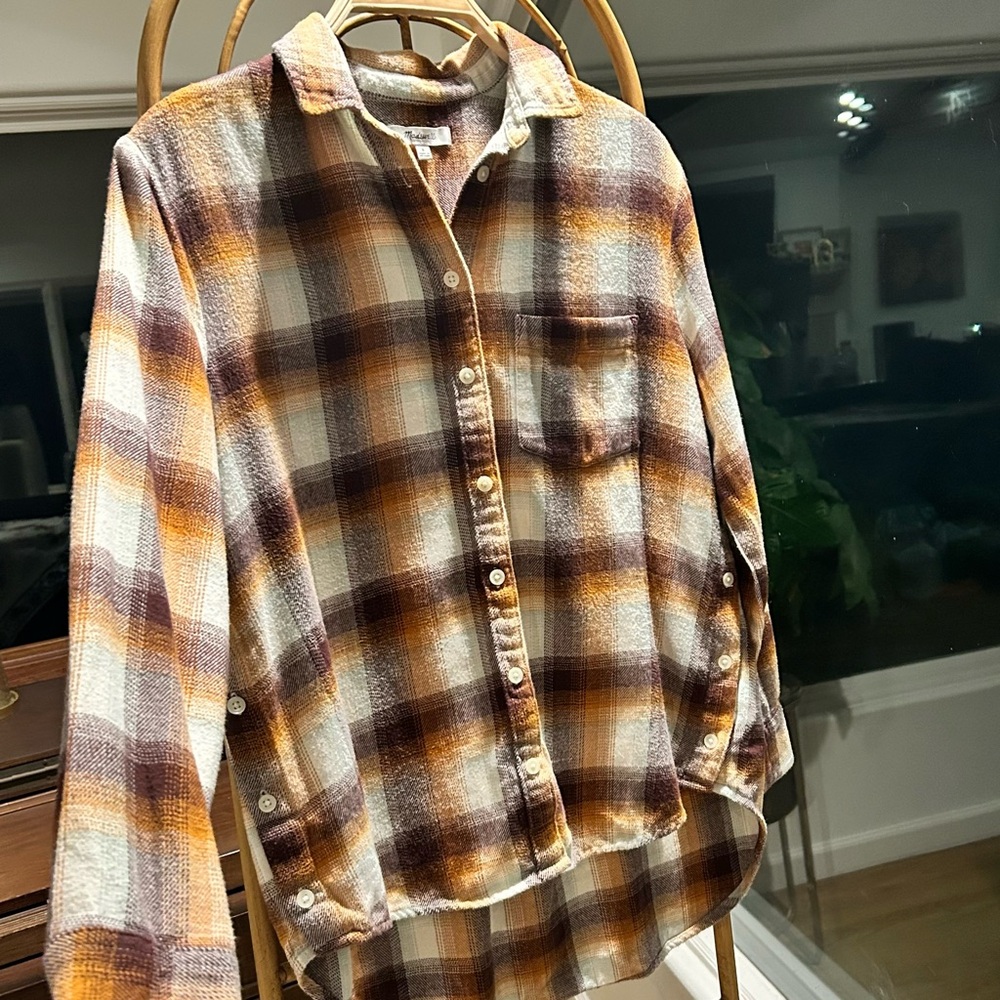 Madewell, Flannel Side-Button, Oversized Ex-Boyfriend Shirt Bickett Plaid, Small